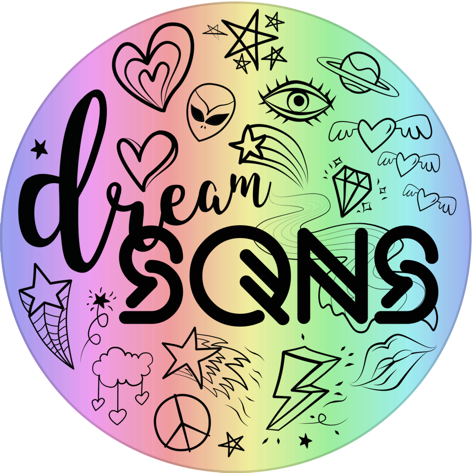 The official DreamSQNS Glitter Logo with rainbow background