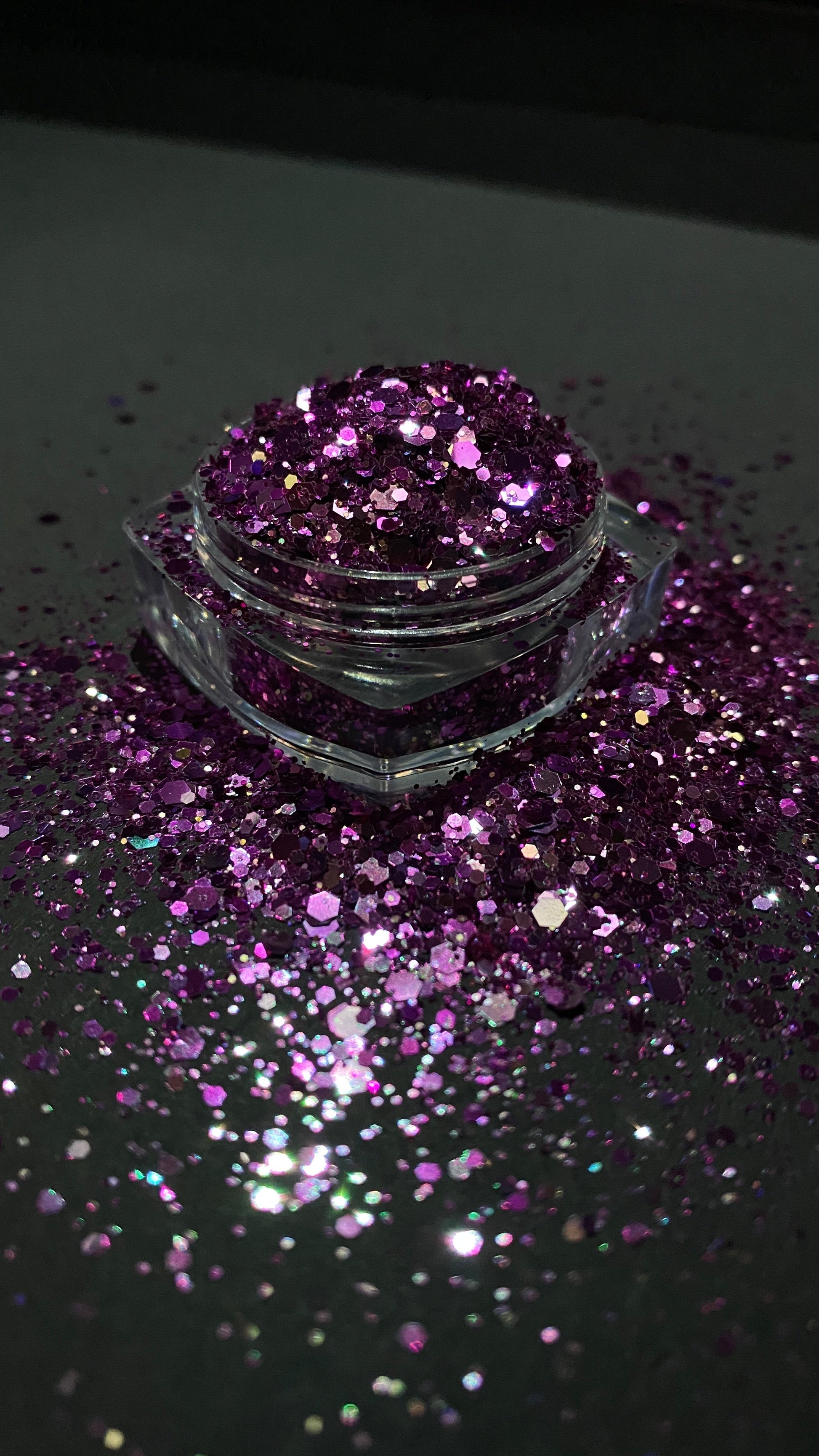 A side view image of Purple Haze Chunky Glitter by DreamSQNS in the pot