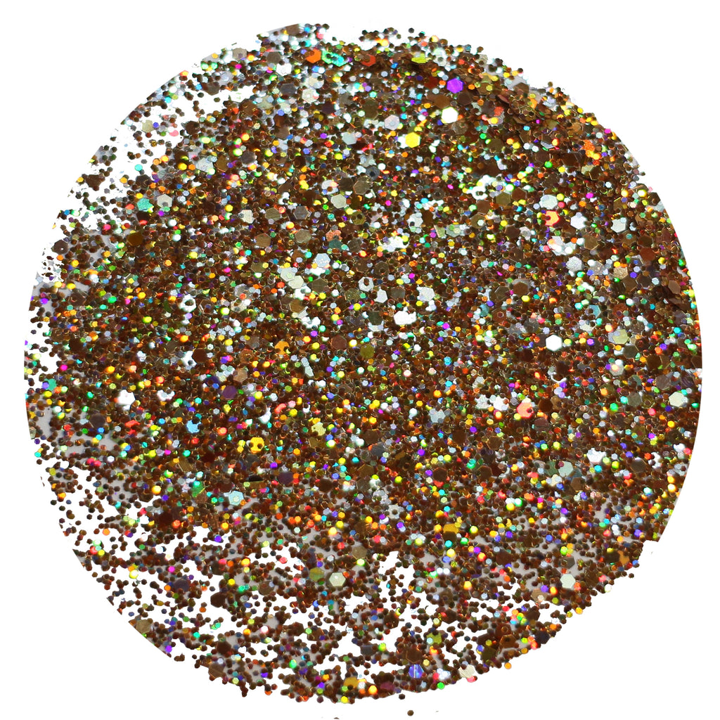 A close up cropped photograph of DreamSQNS Holographic Glitter in shade Ancient Power