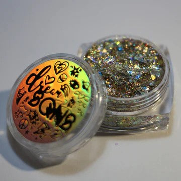 A photograph of DreamSQNS Glitter Paste in Shade Ibiza, in its full component with logo